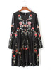 Women Floral Embroidered Dress Long Sleeve