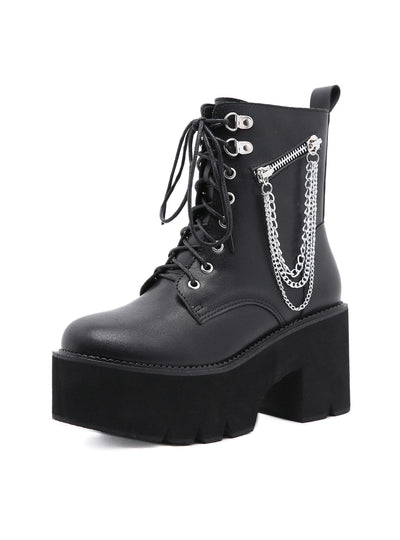 Front Zipper British Style Thick Heel Platform Booties