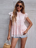 Pink Fur Ball Round Collar Ruffled Sleeve Shirt