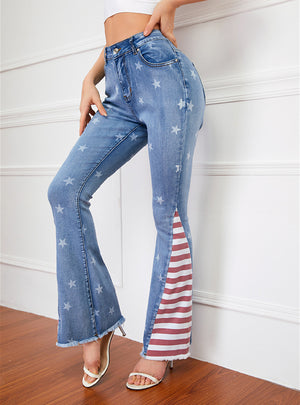 Color Matching Striped Printed Star Pattern Bell  Jeans