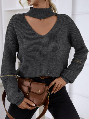 High-neckedZipper Long-sleeved Sweater