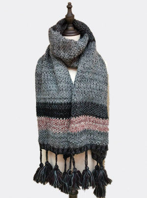 Cashmere Like Knitted Scarf Color Ball Tassels