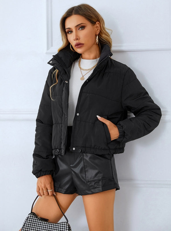 Solid Color Turtleneck Zipper Coat