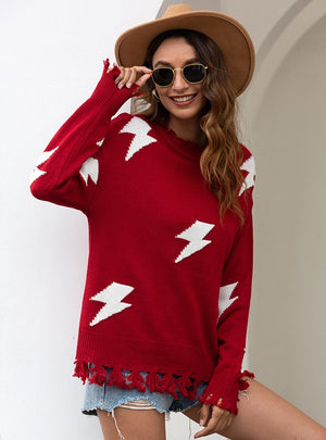 Lightning Pierced Tassel Pullover Sweater