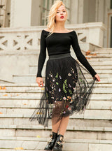 Women Knitted Pleated Embroidered Skirt