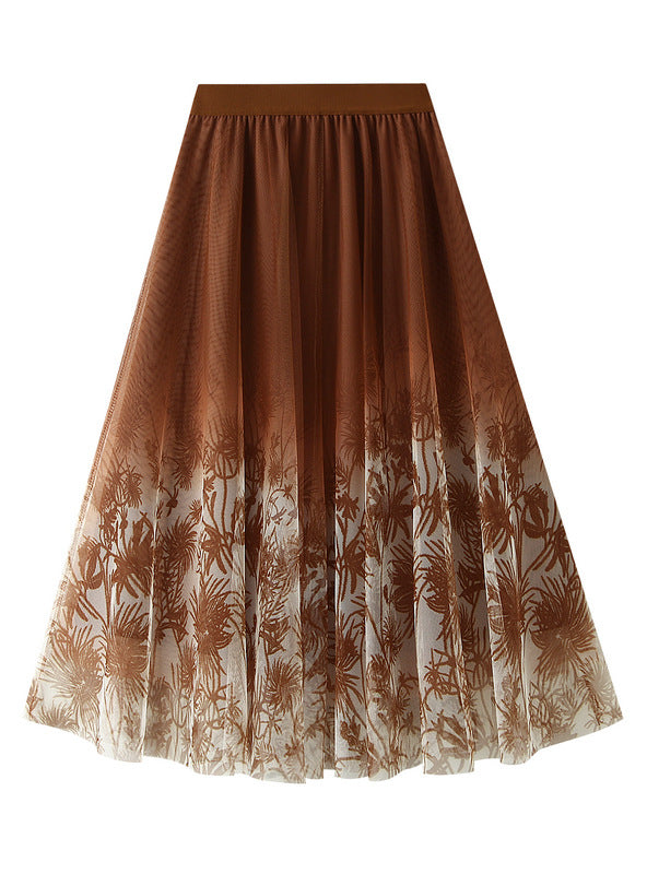 Retro-style Gradient Ink Print Skirt