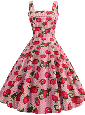 Strawberry Print Straps Dress