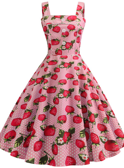 Strawberry Print Straps Dress