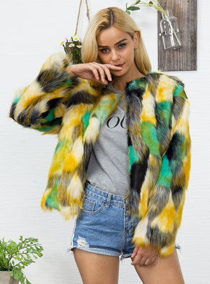 Women Colorful Gradient Faux Fur Jacket 