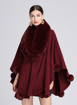 Rabbit Fur Collar Shawl Cloak Knitted