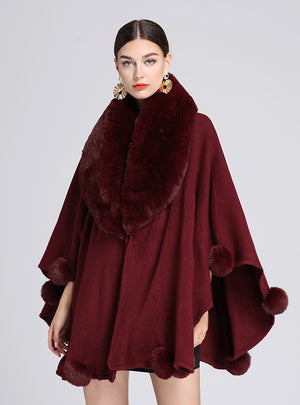 Rabbit Fur Collar Shawl Cloak Knitted