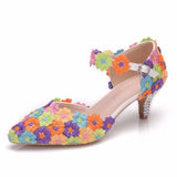 5cm Colored Lace Pointed Sandals