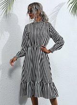 Vertical Striped Long-sleeved Pullover Dress