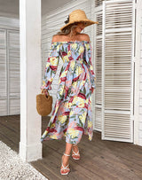 One-shoulder Long Sleeve Print Dress