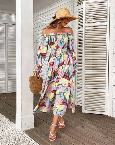 One-shoulder Long Sleeve Print Dress