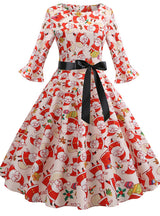 Retro Printed Round Neck Short Sleeve Dress