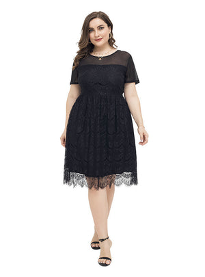 Large Size Lace Round Neck Dress