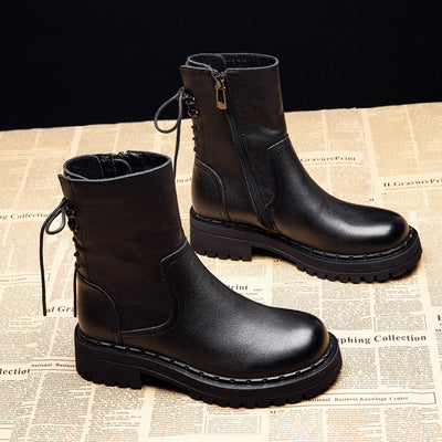 British Style Short Soft Leather Boots