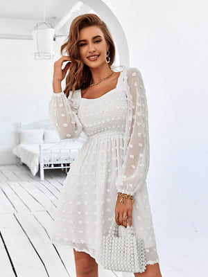 Square Lapel Long Sleeve Dress