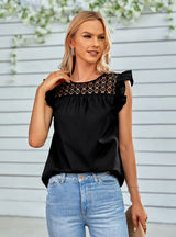 Solid Color Round Neck Slim Lace Lotus Leaf Top