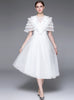 Round Neck Perspective Gauze Lotus Leaf Sleeve Pleated Dress
