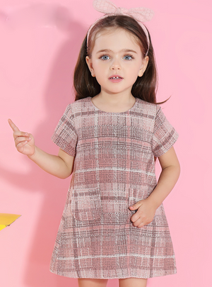 O-neck Plaid Pocket Design for Children