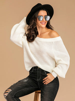 Long Sleeve Loose Solid Color Sweater