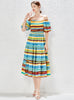 Square Collar Waist Slim Rainbow Holiday Dress