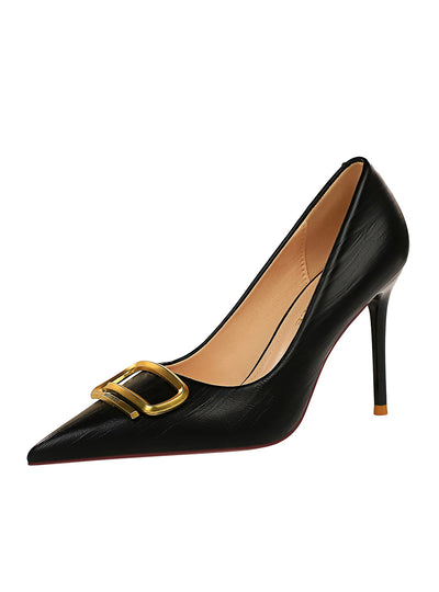 Shallow Pointed Metal Buckle Decorative Shoes