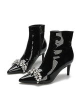 Side Zip Fine Patent Leather Plus Velvet Martin Boots