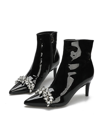 Side Zip Fine Patent Leather Plus Velvet Martin Boots