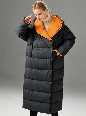 Hooded White Duck Contrasting Colors Down Jacket