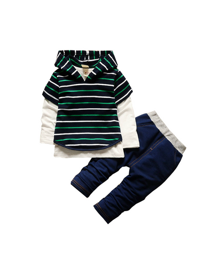 Boys Clothes hooded Vest+ T-shirt+pants Striped