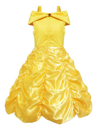 Girls Princess Belle Dress Kids Yellow Party Dress