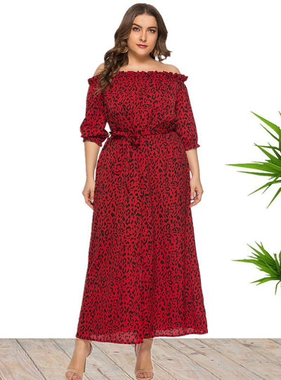 Leopard-print Split One Collar Beach Dress