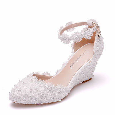 Pointed Wedge Lace Wedding Shoes Sandals