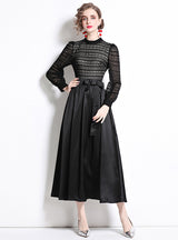 Retro Lace Stitching Bubble Sleeve Dress