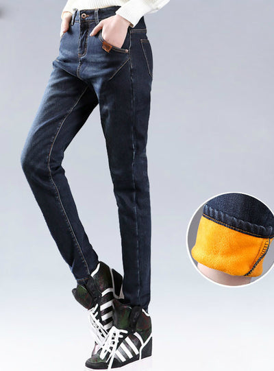 Women Boyfriend Jeans fleece Harem Denim Jeans 