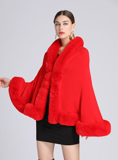 Women Rex Rabbit Fur Collar Shawl Cape