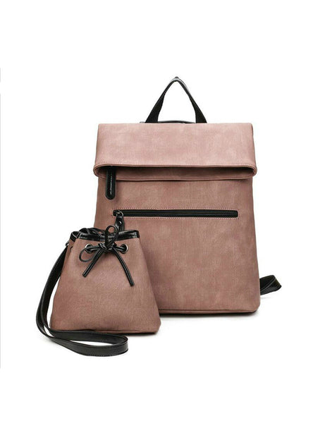  2 Pcs Set Women Composite Backpack PU Leather
