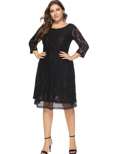 Black Round Neck Lace Slim Dress