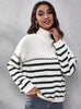 Turtle Neck Striped Stitching Knitted Sweater