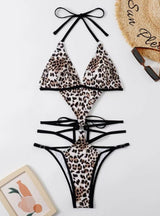 Sexy Leopard Print One-piece Drawstring Bikini