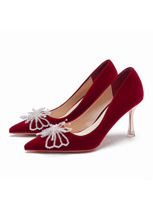 Red Beading Stiletto Heels Wedding Shoes