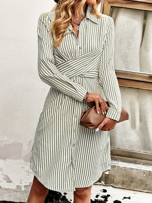 Long-sleeved Striped Shirt Dress
