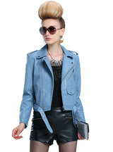 Leather Female Loaded Short PU Leather Coat 
