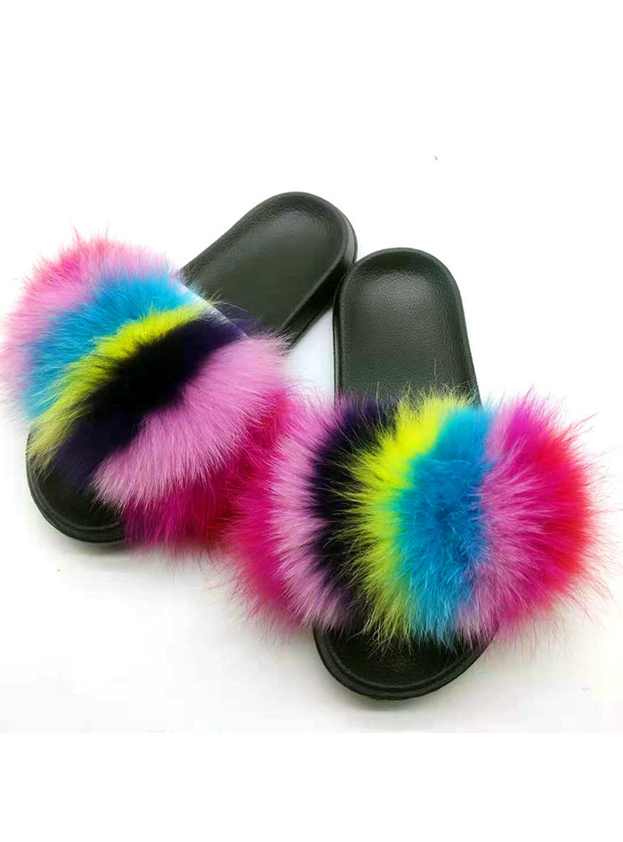 Flip Flops Casual Raccon Fur Sandals Furry