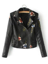Women Embroidery Faux Leather PU Jacket