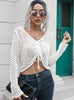 Drawstring Hollow V-neck Loose Sweater