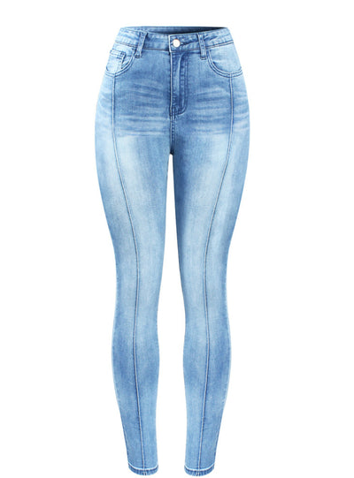High Waist Patchwork Jeans Woman Stretchy Denim Pencil